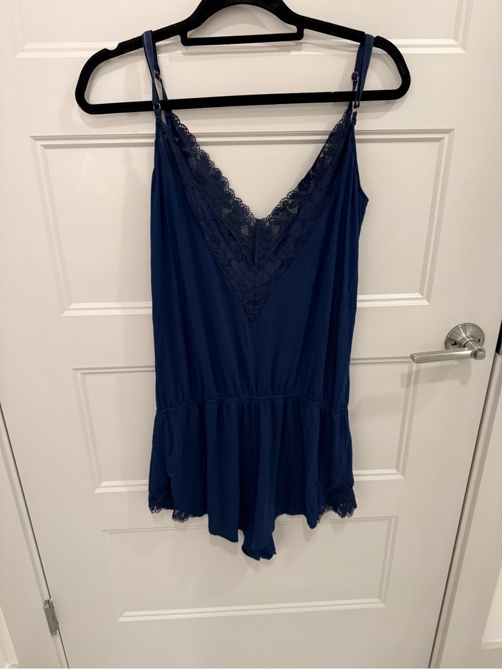 Eberjey Navy Lace-Trim Romper Sleepwear